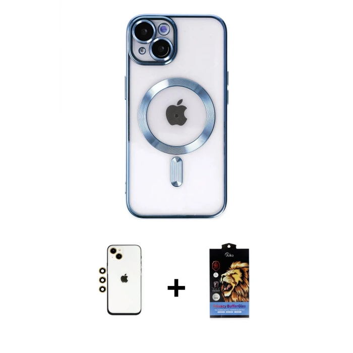 ieg™ iPhone 14 Kılıf Nova Işık Özel Seri - Siyah Buffer Hayalet Cam Ekran Koruyucu + Shine Kamera Lens - GD