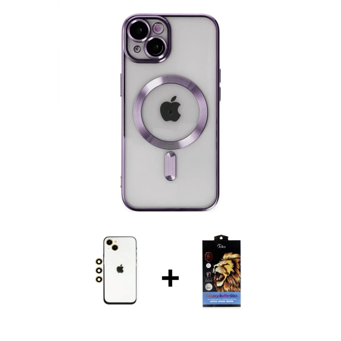 ieg™ iPhone 14 Kılıf Nova Işık Özel Seri - Siyah Buffer Hayalet Cam Ekran Koruyucu + Shine Kamera Lens - GD