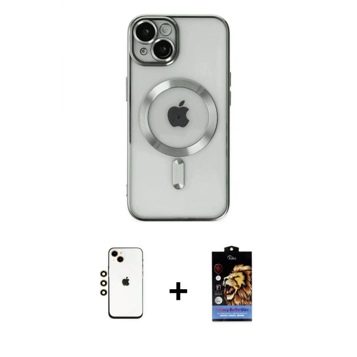 ieg™ iPhone 14 Kılıf Nova Işık Özel Seri - Siyah Buffer Hayalet Cam Ekran Koruyucu + Shine Kamera Lens - GD