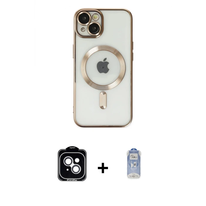 ieg™ iPhone 14 Kılıf Nova Işık Özel Seri - Siyah Joko Magic 5D Cam + PVD Metal Kamera Lens - GS