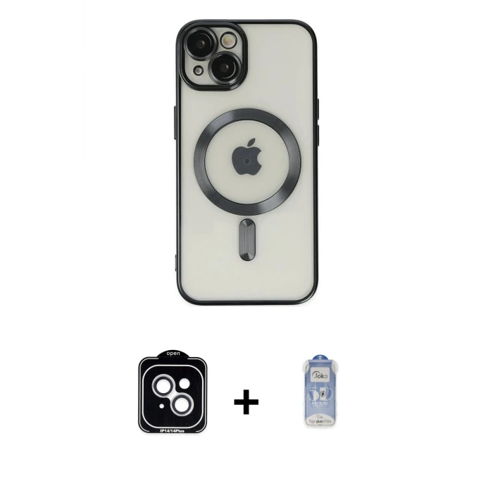 ieg™ iPhone 14 Kılıf Nova Işık Özel Seri - Siyah Joko Magic 5D Cam + PVD Metal Kamera Lens - GS