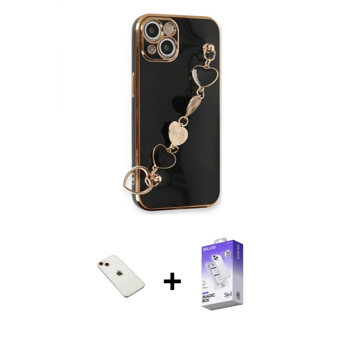 ieg™ iPhone 14 Kılıf Nova Işık Prime - Siyah Bilvis 5in1 3D Magic Cam Ekran Koruyucu + Diamond Kamera Lens - KI