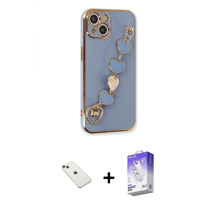 ieg™ iPhone 14 Kılıf Nova Işık Prime - Siyah Bilvis 5in1 3D Magic Cam Ekran Koruyucu + Diamond Kamera Lens - YL