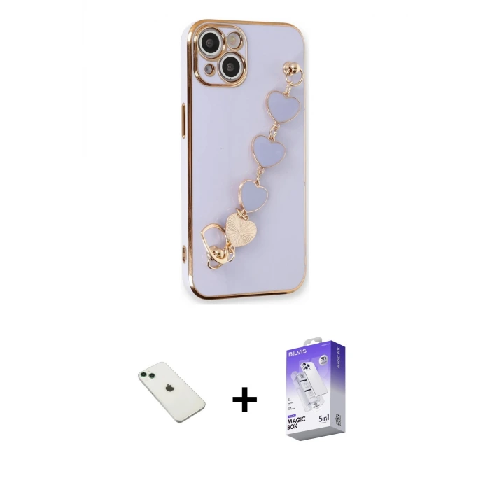 ieg™ iPhone 14 Kılıf Nova Işık Prime - Siyah Bilvis 5in1 3D Magic Cam Ekran Koruyucu + Diamond Kamera Lens - YL