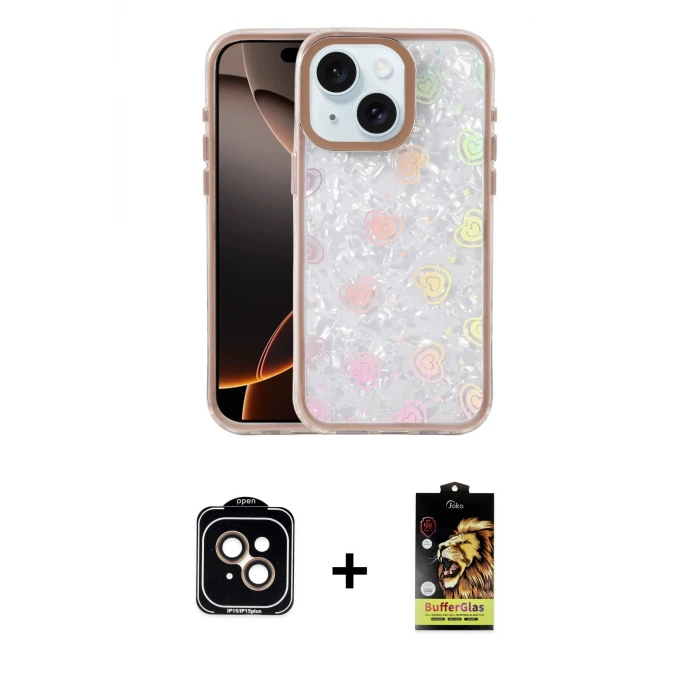 ieg™ iPhone 14 Kılıf Odak Prime - Siyah Buffer Cam Ekran Koruyucu + PVD Metal Kamera Lens - TU