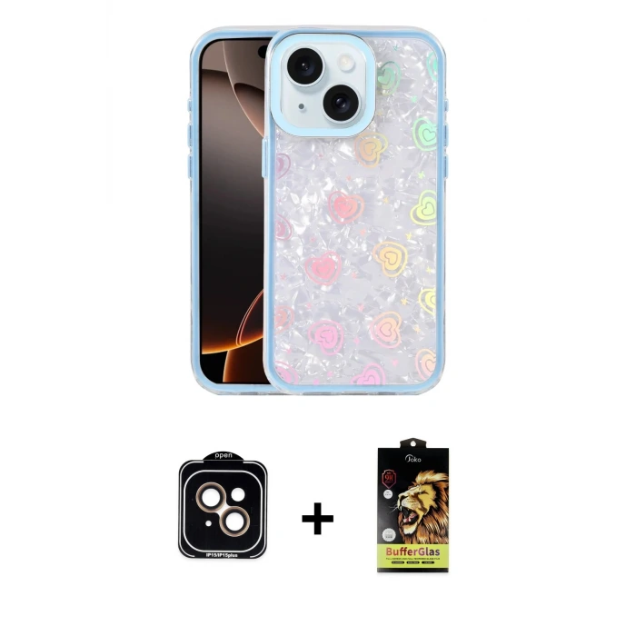 ieg™ iPhone 14 Kılıf Odak Prime - Siyah Buffer Cam Ekran Koruyucu + PVD Metal Kamera Lens - TU