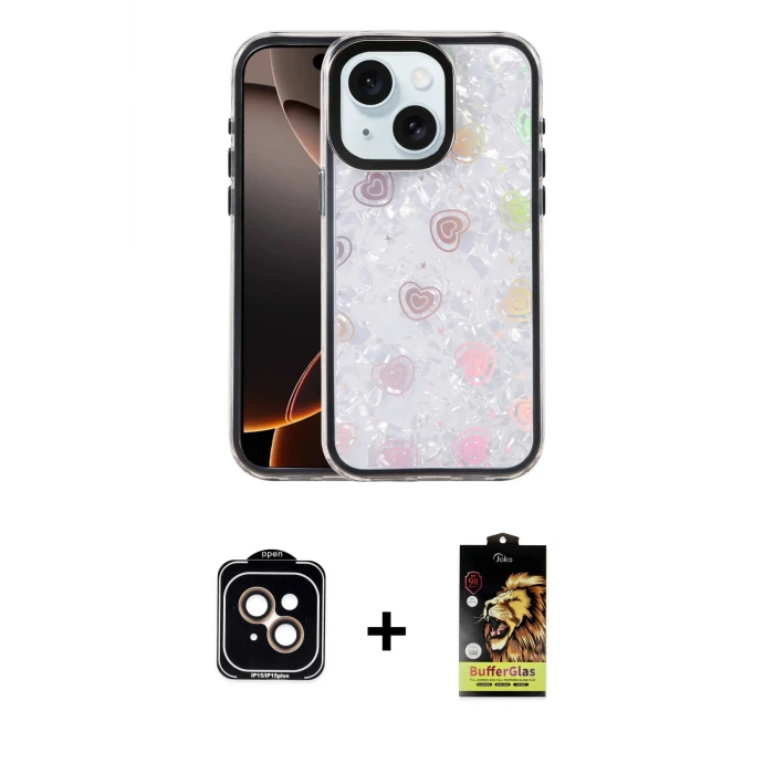 ieg™ iPhone 14 Kılıf Odak Prime - Siyah Buffer Cam Ekran Koruyucu + PVD Metal Kamera Lens - TU