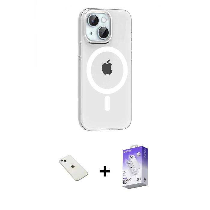 ieg™ iPhone 14 Kılıf Pusula Form Özel Seri - Siyah Bilvis 5in1 3D Magic Cam Ekran Koruyucu + Diamond Kamera Lens - SABE