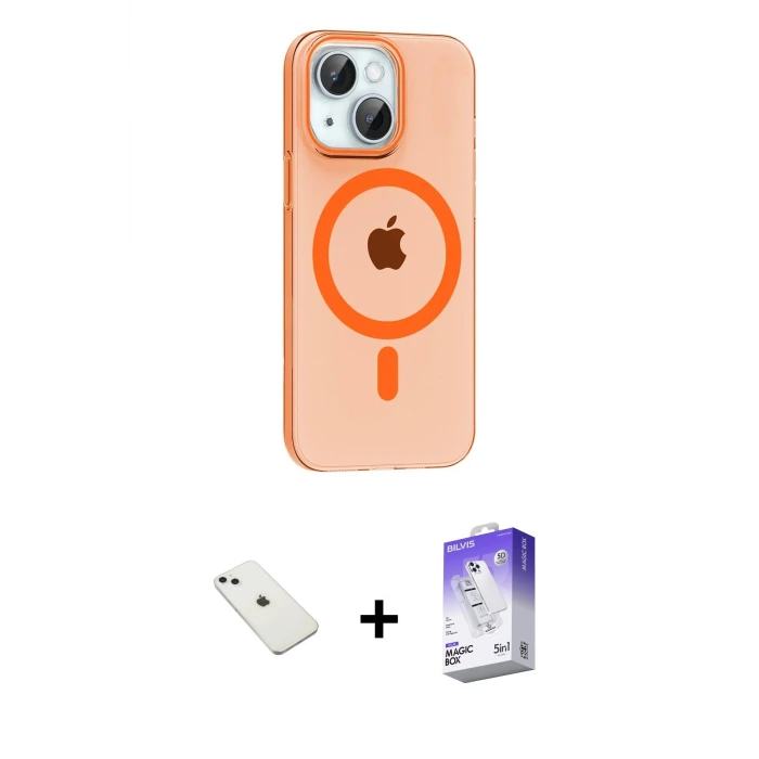 ieg™ iPhone 14 Kılıf Pusula Form Özel Seri - Siyah Bilvis 5in1 3D Magic Cam Ekran Koruyucu + Diamond Kamera Lens - SABE
