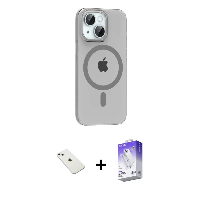 ieg™ iPhone 14 Kılıf Pusula Form Özel Seri - Siyah Bilvis 5in1 3D Magic Cam Ekran Koruyucu + Diamond Kamera Lens - SABE
