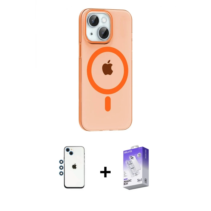 ieg™ iPhone 14 Kılıf Pusula Form Özel Seri - Siyah Bilvis 5in1 3D Magic Cam Ekran Koruyucu + Shine Kamera Lens - MI