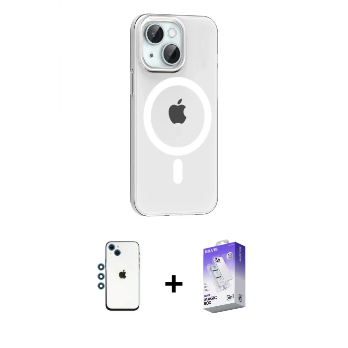 ieg™ iPhone 14 Kılıf Pusula Form Özel Seri - Siyah Bilvis 5in1 3D Magic Cam Ekran Koruyucu + Shine Kamera Lens - MI