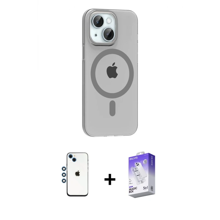 ieg™ iPhone 14 Kılıf Pusula Form Özel Seri - Siyah Bilvis 5in1 3D Magic Cam Ekran Koruyucu + Shine Kamera Lens - MI