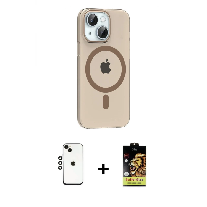 ieg™ iPhone 14 Kılıf Pusula Form Özel Seri - Siyah Buffer Cam Ekran Koruyucu + Shine Kamera Lens - SH