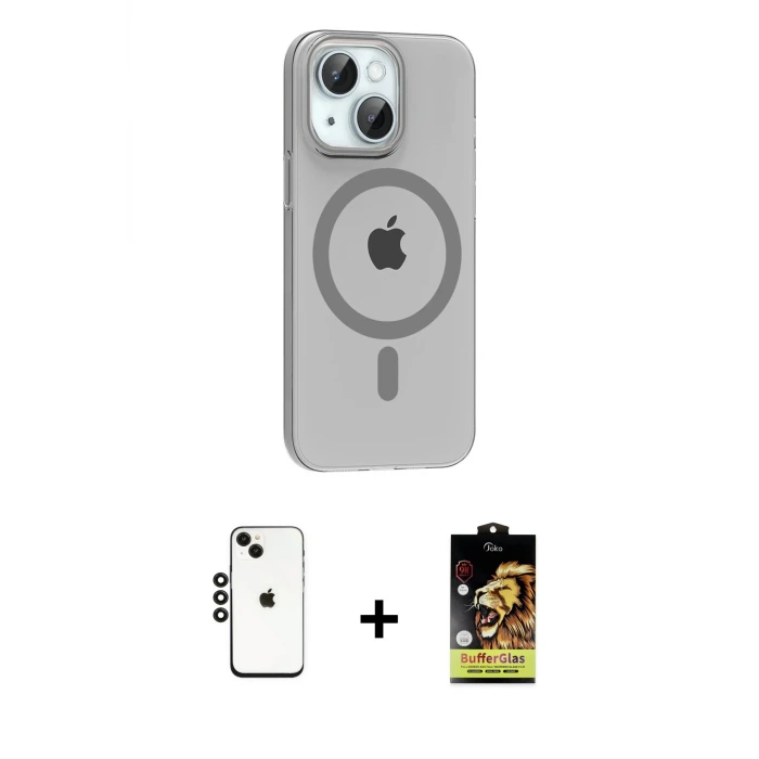 ieg™ iPhone 14 Kılıf Pusula Form Özel Seri - Siyah Buffer Cam Ekran Koruyucu + Shine Kamera Lens - SH