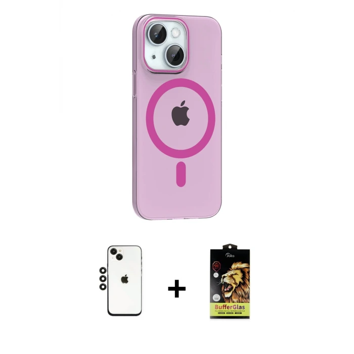 ieg™ iPhone 14 Kılıf Pusula Form Özel Seri - Siyah Buffer Cam Ekran Koruyucu + Shine Kamera Lens - SH