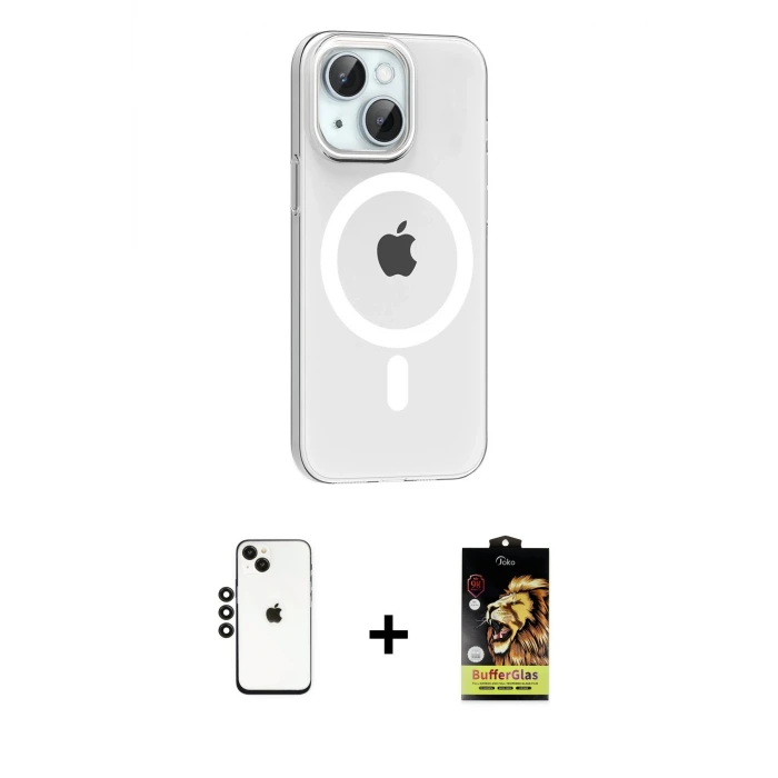 ieg™ iPhone 14 Kılıf Pusula Form Özel Seri - Siyah Buffer Cam Ekran Koruyucu + Shine Kamera Lens - SH