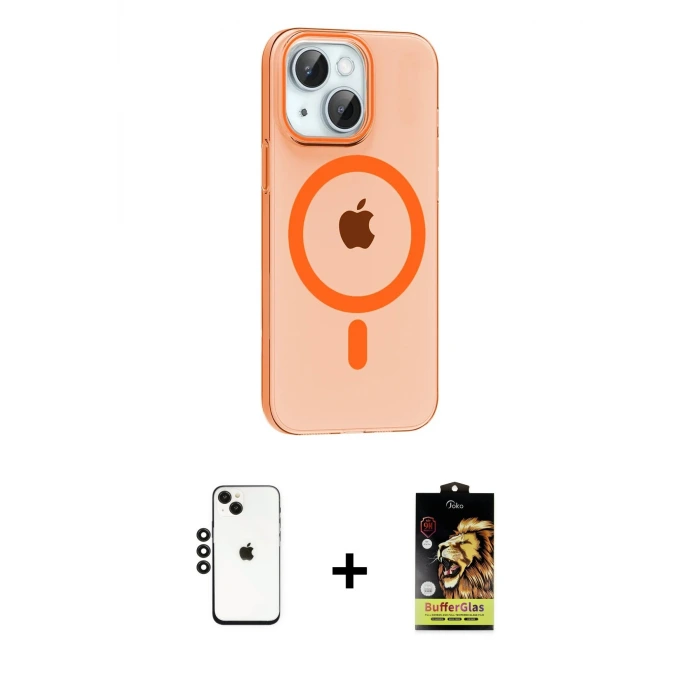 ieg™ iPhone 14 Kılıf Pusula Form Özel Seri - Siyah Buffer Cam Ekran Koruyucu + Shine Kamera Lens - SH