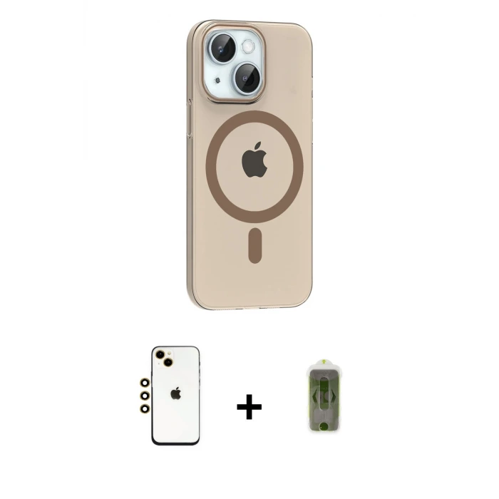 ieg™ iPhone 14 Kılıf Pusula Form Özel Seri - Siyah Joko Magic 5D Hayalet Cam + Shine Kamera Lens - GD