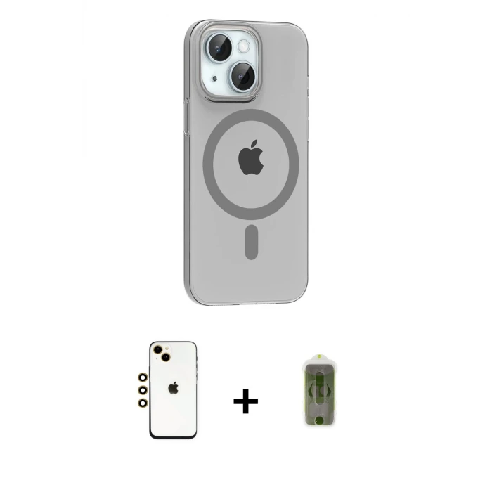 ieg™ iPhone 14 Kılıf Pusula Form Özel Seri - Siyah Joko Magic 5D Hayalet Cam + Shine Kamera Lens - GD
