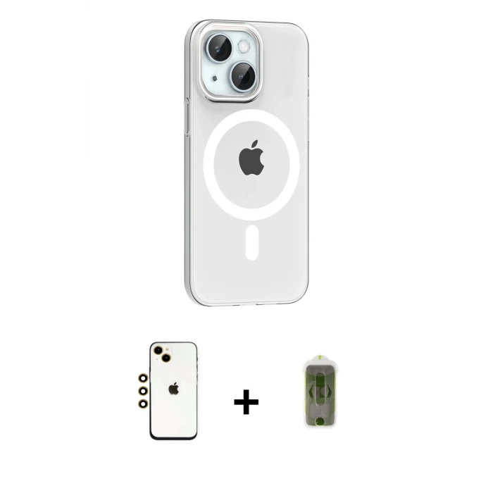 ieg™ iPhone 14 Kılıf Pusula Form Özel Seri - Siyah Joko Magic 5D Hayalet Cam + Shine Kamera Lens - GD