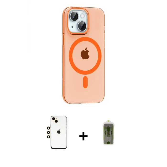 ieg™ iPhone 14 Kılıf Pusula Form Özel Seri - Siyah Joko Magic 5D Hayalet Cam + Shine Kamera Lens - GD