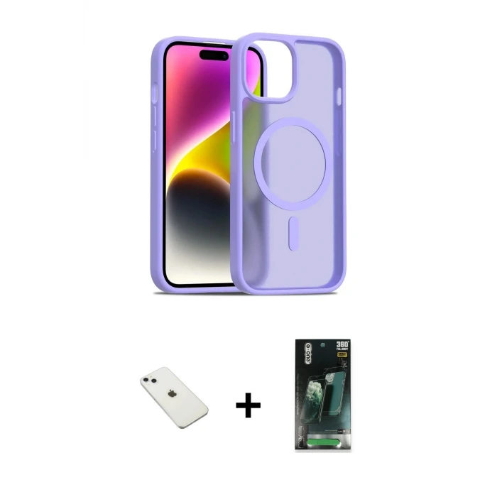 ieg™ iPhone 14 Kılıf Siluet Minimal Prime - Şeffaf 360 Full Body Arka Koruyucu + Diamond Kamera Lens - SABE