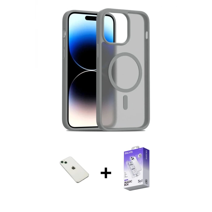 ieg™ iPhone 14 Kılıf Siluet Minimal Prime - Siyah Bilvis 5in1 3D Magic Cam Ekran Koruyucu + Diamond Kamera Lens - YL
