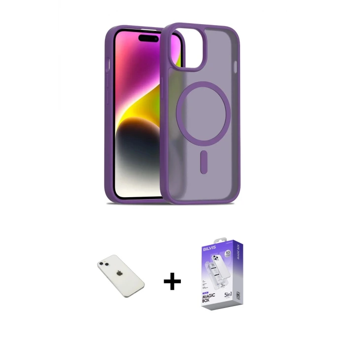 ieg™ iPhone 14 Kılıf Siluet Minimal Prime - Siyah Bilvis 5in1 3D Magic Cam Ekran Koruyucu + Diamond Kamera Lens - SABE