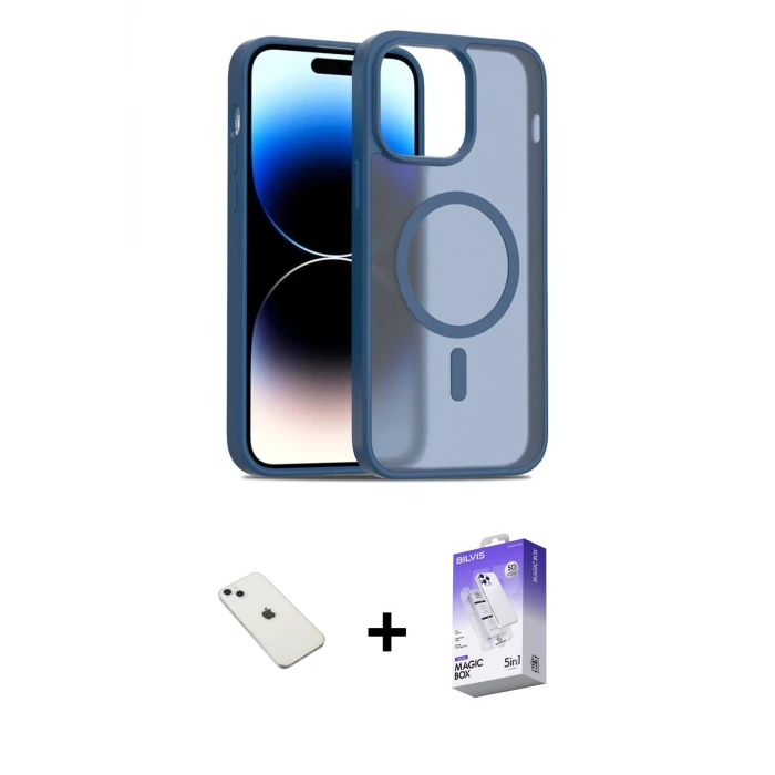 ieg™ iPhone 14 Kılıf Siluet Minimal Prime - Siyah Bilvis 5in1 3D Magic Cam Ekran Koruyucu + Diamond Kamera Lens - SABE