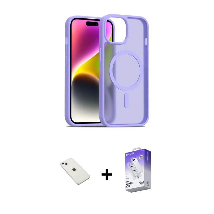 ieg™ iPhone 14 Kılıf Siluet Minimal Prime - Siyah Bilvis 5in1 3D Magic Cam Ekran Koruyucu + Diamond Kamera Lens - SABE