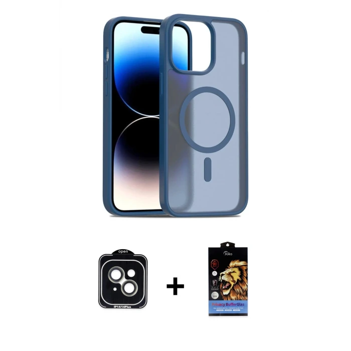 ieg™ iPhone 14 Kılıf Siluet Minimal Prime - Siyah Buffer Hayalet Cam Ekran Koruyucu + PVD Metal Kamera Lens - YL