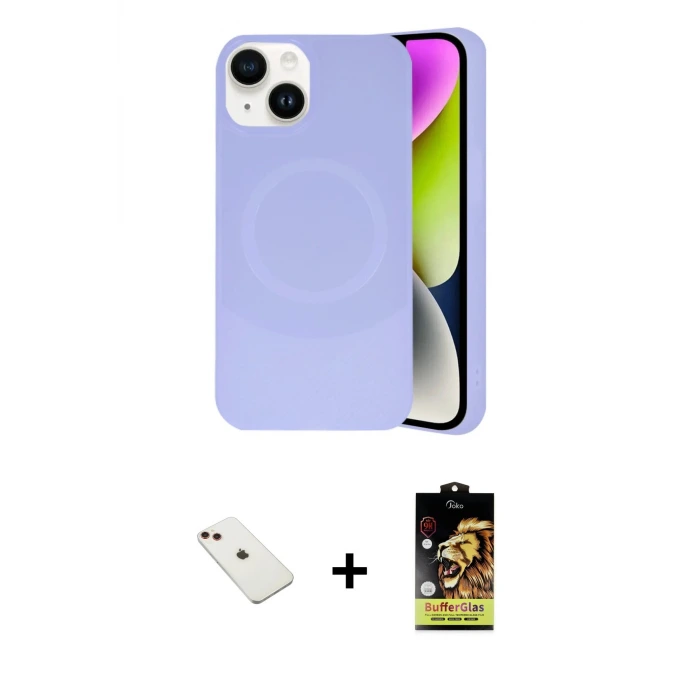 ieg™ iPhone 14 Kılıf Ufuk Serisi - Siyah Buffer Cam Ekran Koruyucu + Diamond Kamera Lens - KI