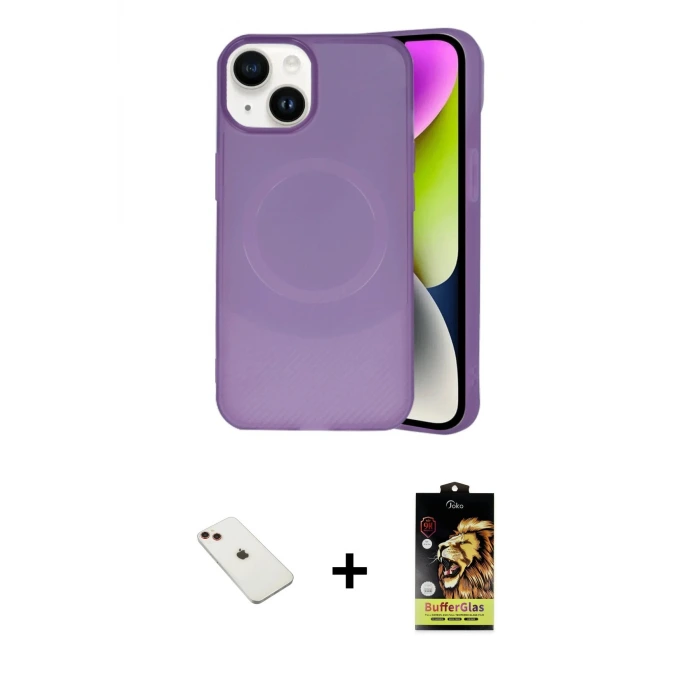 ieg™ iPhone 14 Kılıf Ufuk Serisi - Siyah Buffer Cam Ekran Koruyucu + Diamond Kamera Lens - KI