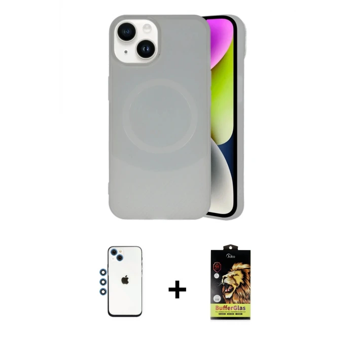 ieg™ iPhone 14 Kılıf Ufuk Serisi - Siyah Buffer Cam Ekran Koruyucu + Shine Kamera Lens - MI