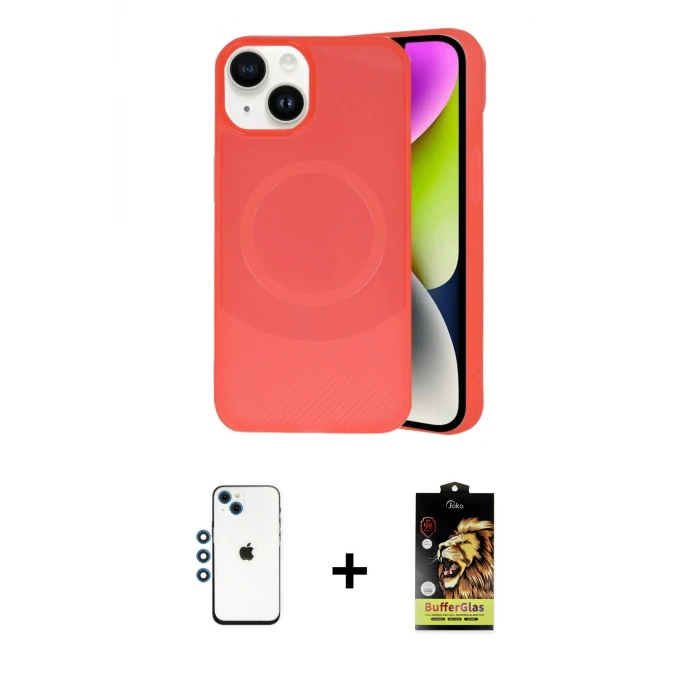 ieg™ iPhone 14 Kılıf Ufuk Serisi - Siyah Buffer Cam Ekran Koruyucu + Shine Kamera Lens - MI