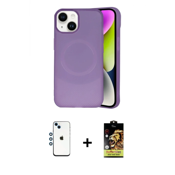 ieg™ iPhone 14 Kılıf Ufuk Serisi - Siyah Buffer Cam Ekran Koruyucu + Shine Kamera Lens - MI