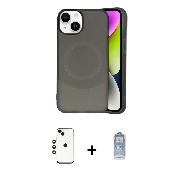 ieg™ iPhone 14 Kılıf Ufuk Serisi - Siyah Joko Magic 5D Cam + Shine Kamera Lens - YL