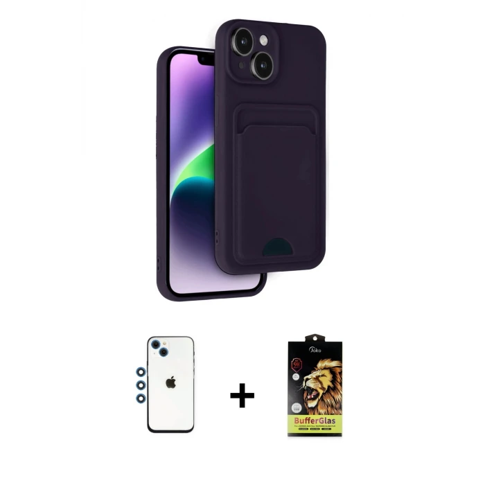 ieg™ iPhone 14 Kılıf Vadi Çizgi Prime - Siyah Buffer Cam Ekran Koruyucu + Shine Kamera Lens - MI