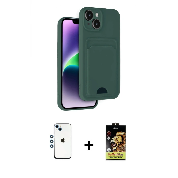 ieg™ iPhone 14 Kılıf Vadi Çizgi Prime - Siyah Buffer Cam Ekran Koruyucu + Shine Kamera Lens - MI