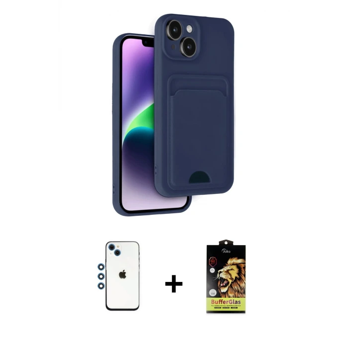 ieg™ iPhone 14 Kılıf Vadi Çizgi Prime - Siyah Buffer Cam Ekran Koruyucu + Shine Kamera Lens - MI