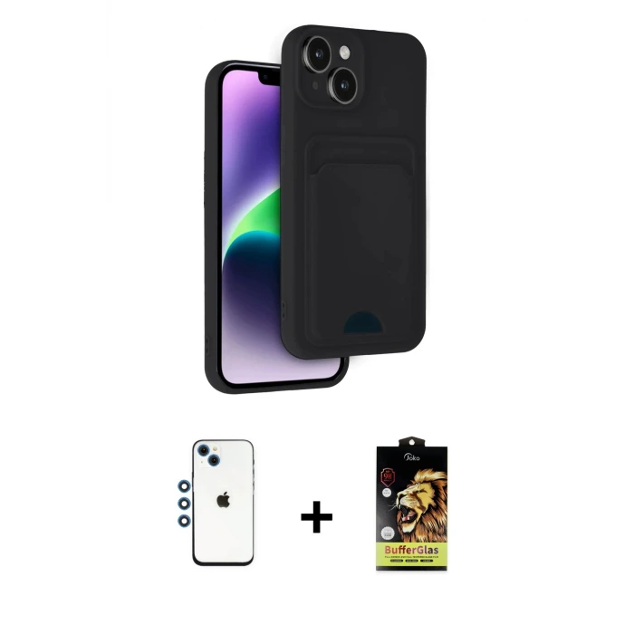 ieg™ iPhone 14 Kılıf Vadi Çizgi Prime - Siyah Buffer Cam Ekran Koruyucu + Shine Kamera Lens - MI