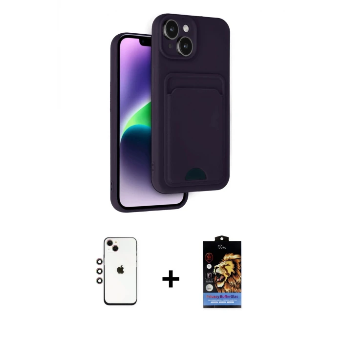 ieg™ iPhone 14 Kılıf Vadi Çizgi Prime - Siyah Buffer Hayalet Cam Ekran Koruyucu + Shine Kamera Lens - GI