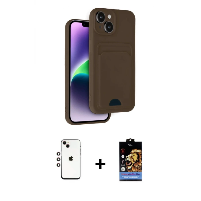 ieg™ iPhone 14 Kılıf Vadi Çizgi Prime - Siyah Buffer Hayalet Cam Ekran Koruyucu + Shine Kamera Lens - GI