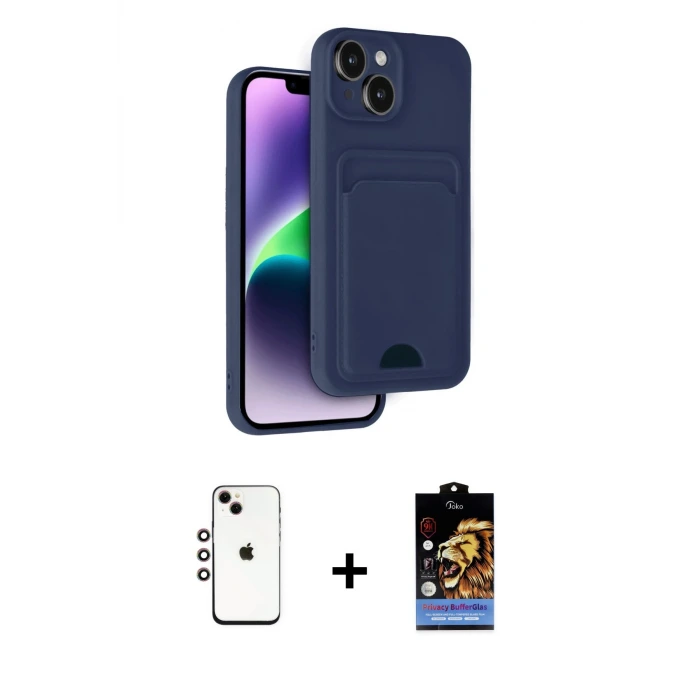 ieg™ iPhone 14 Kılıf Vadi Çizgi Prime - Siyah Buffer Hayalet Cam Ekran Koruyucu + Shine Kamera Lens - GI