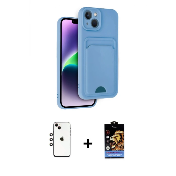 ieg™ iPhone 14 Kılıf Vadi Çizgi Prime - Siyah Buffer Hayalet Cam Ekran Koruyucu + Shine Kamera Lens - GI