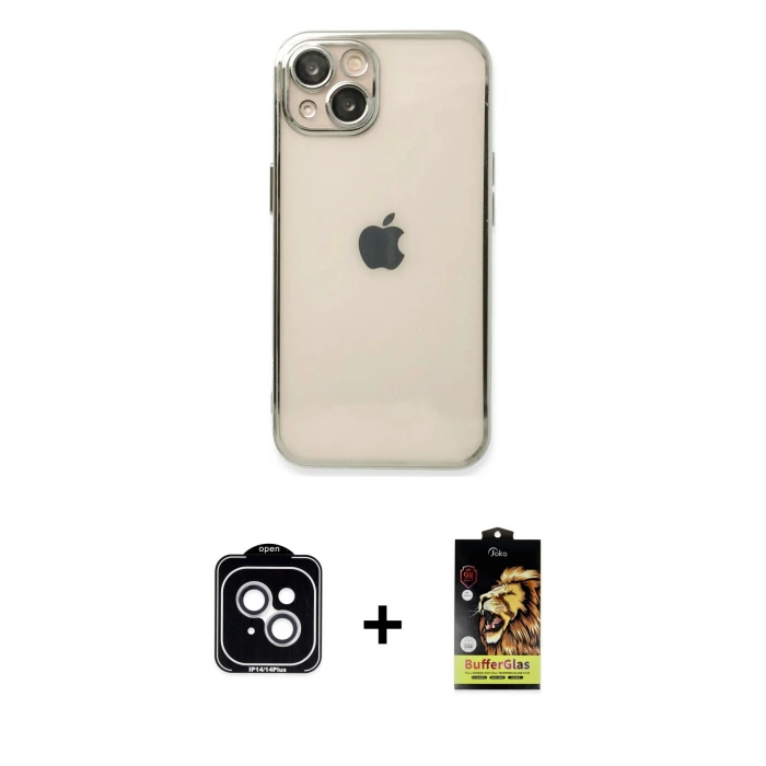 ieg™ iPhone 14 Kılıf Vadi Minimal - Siyah Buffer Cam Ekran Koruyucu + PVD Metal Kamera Lens - GS