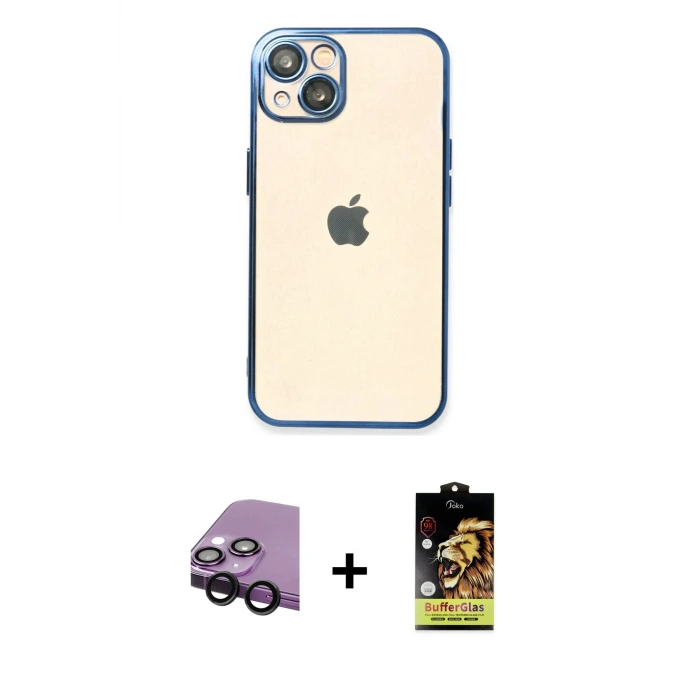 ieg™ iPhone 14 Kılıf Vadi Minimal - Siyah Buffer Cam Ekran Koruyucu + Raze Metal Kamera Lens - SH