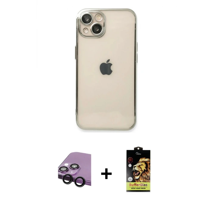 ieg™ iPhone 14 Kılıf Vadi Minimal - Siyah Buffer Cam Ekran Koruyucu + Raze Metal Kamera Lens - SH