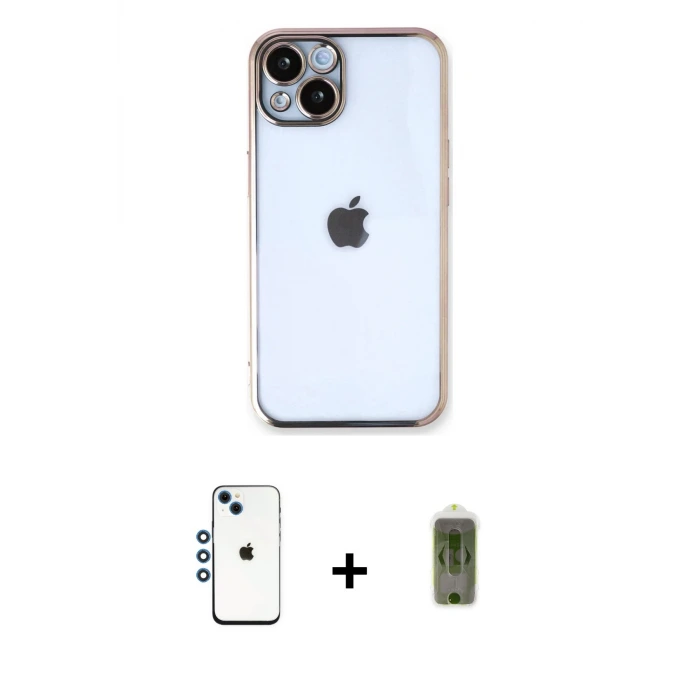 ieg™ iPhone 14 Kılıf Vadi Minimal - Siyah Joko Magic 5D Hayalet Cam + Shine Kamera Lens - MI